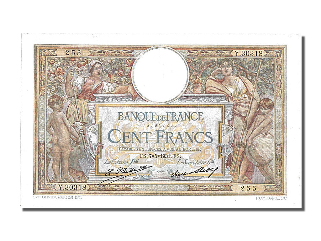 Banknote, France, 100 Francs, 100 F 1908-1939 ''Luc Olivier Merson'', 1931