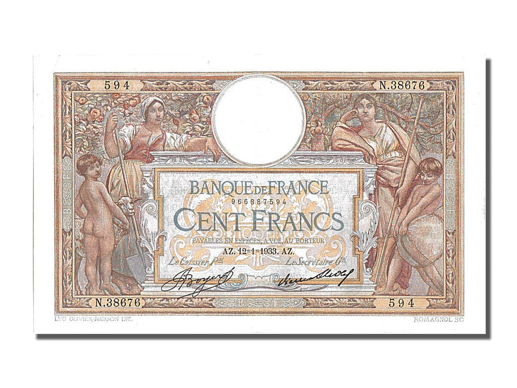 Billet, France, 100 Francs, 100 F 1908-1939 ''Luc Olivier Merson'', 1933