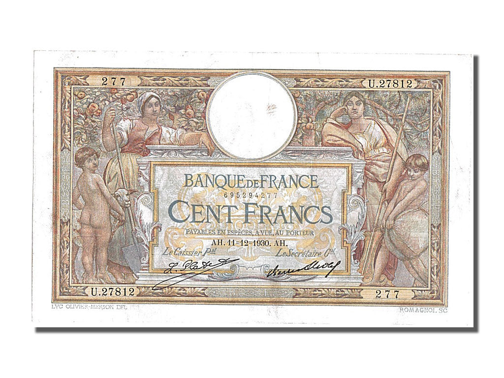 Banknote, France, 100 Francs, 100 F 1908-1939 ''Luc Olivier Merson'', 1930