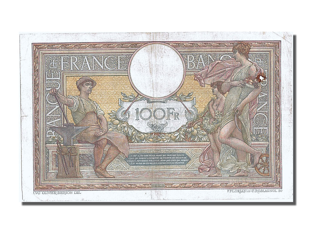 Banknote, France, 100 Francs, 100 F 1908-1939 ''Luc Olivier Merson'', 1921