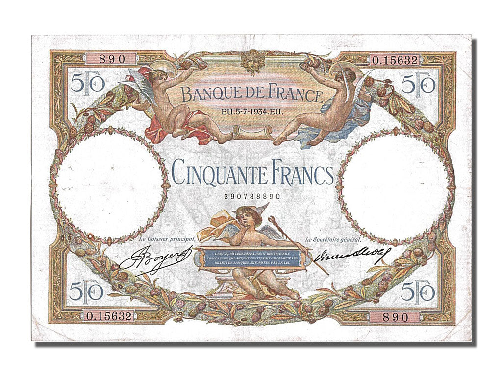 Billete, Francia, 50 Francs, 50 F 1927-1934 ''Luc Olivier Merson'', 1934