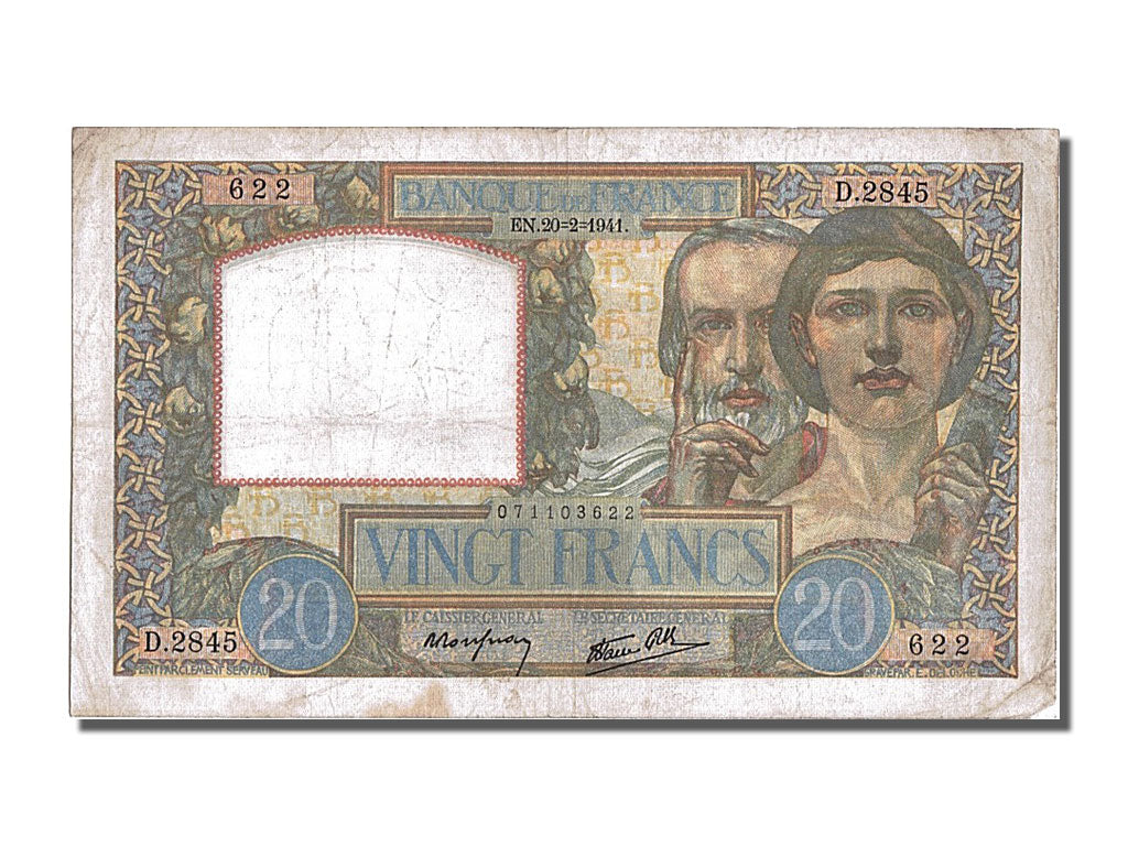 Banconote, Francia, 20 Francs, 20 F 1939-1942 ''Science et Travail'', 1941