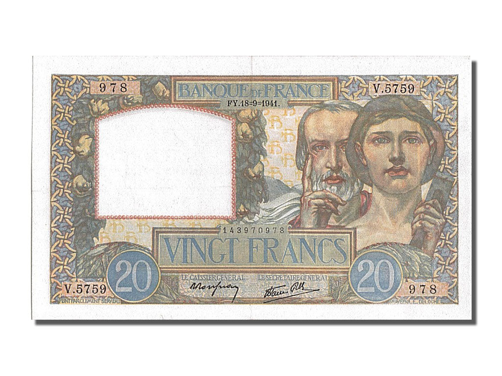 Banknote, France, 20 Francs, 20 F 1939-1942 ''Science et Travail'', 1941