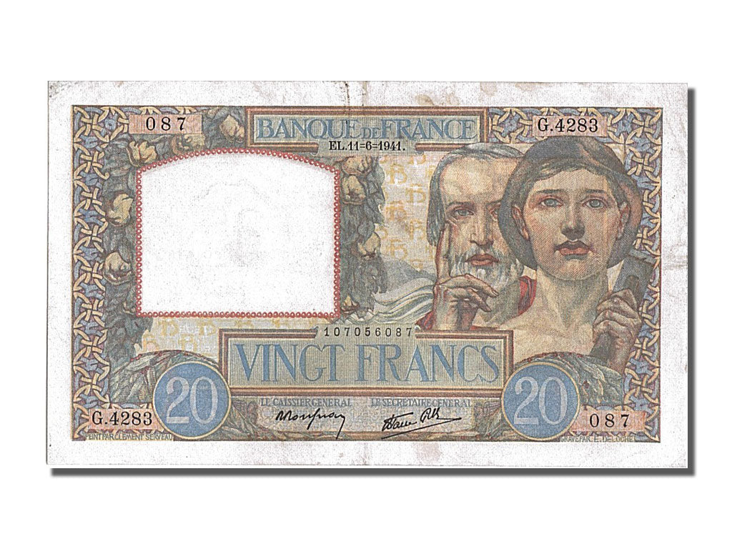 Banknote, France, 20 Francs, 20 F 1939-1942 ''Science et Travail'', 1941