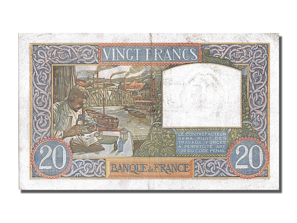 Banknote, France, 20 Francs, 20 F 1939-1942 ''Science et Travail'', 1941