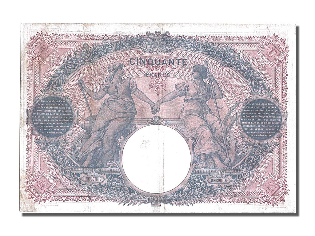 Banknot, Francja, 50 Francs, Bleu et Rose, 1907, 1907-12-28, AU(50-53)