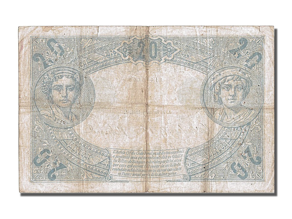 Banknote, France, 20 Francs, 20 F 1905-1913 ''Bleu'', 1906, 1906-09-14