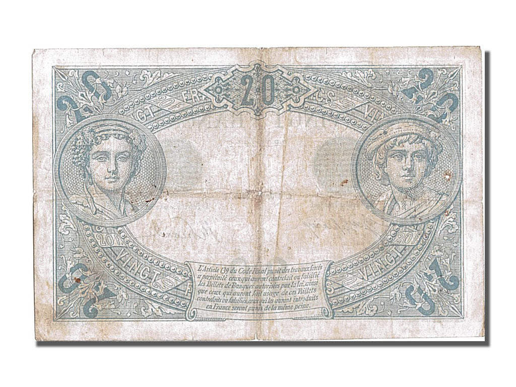 Banknote, France, 20 Francs, 20 F 1905-1913 ''Bleu'', 1912, 1912-10-04