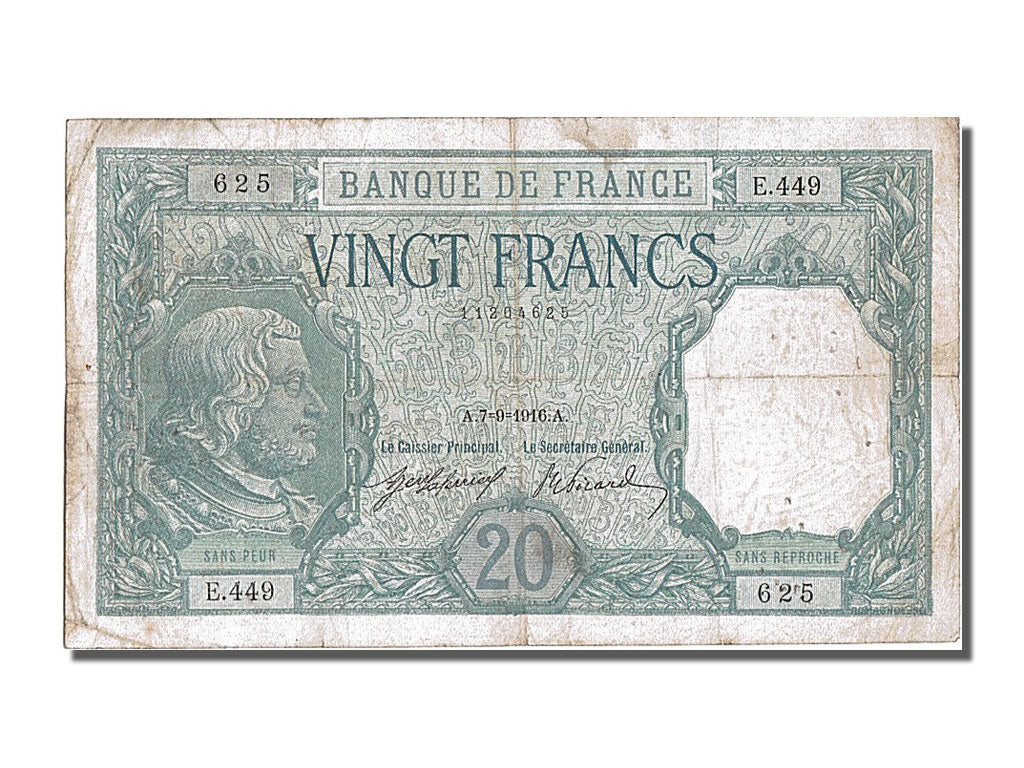Banknote, France, 20 Francs, 20 F 1916-1919 ''Bayard'', 1916, 1916-09-07