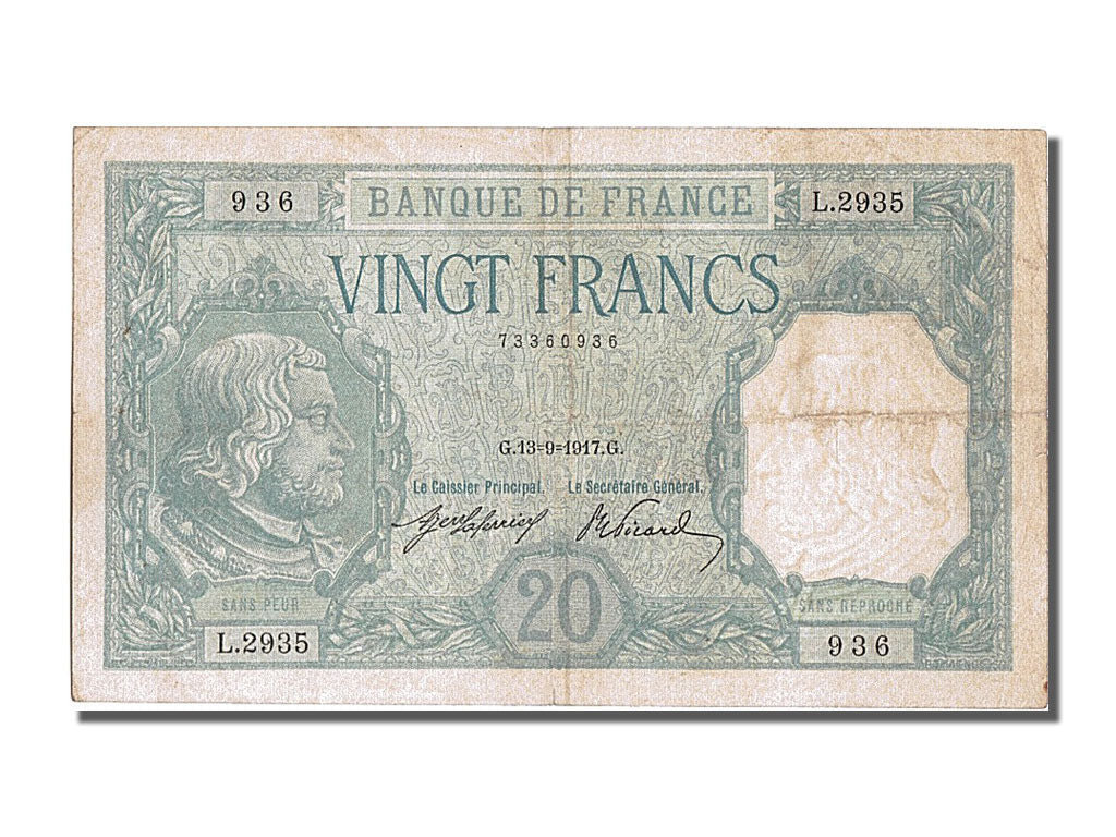 Geldschein, Frankreich, 20 Francs, 20 F 1916-1919 ''Bayard'', 1917, 1917-09-13