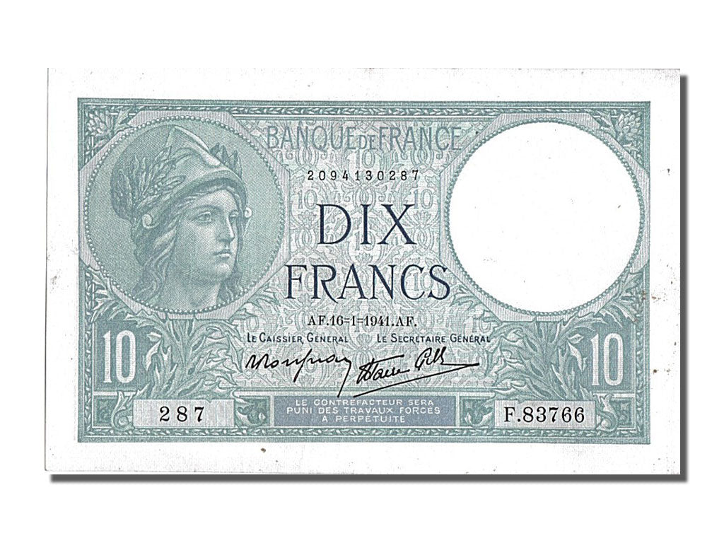 Banknote, France, 10 Francs, 10 F 1916-1942 ''Minerve'', 1941, 1941-01-16