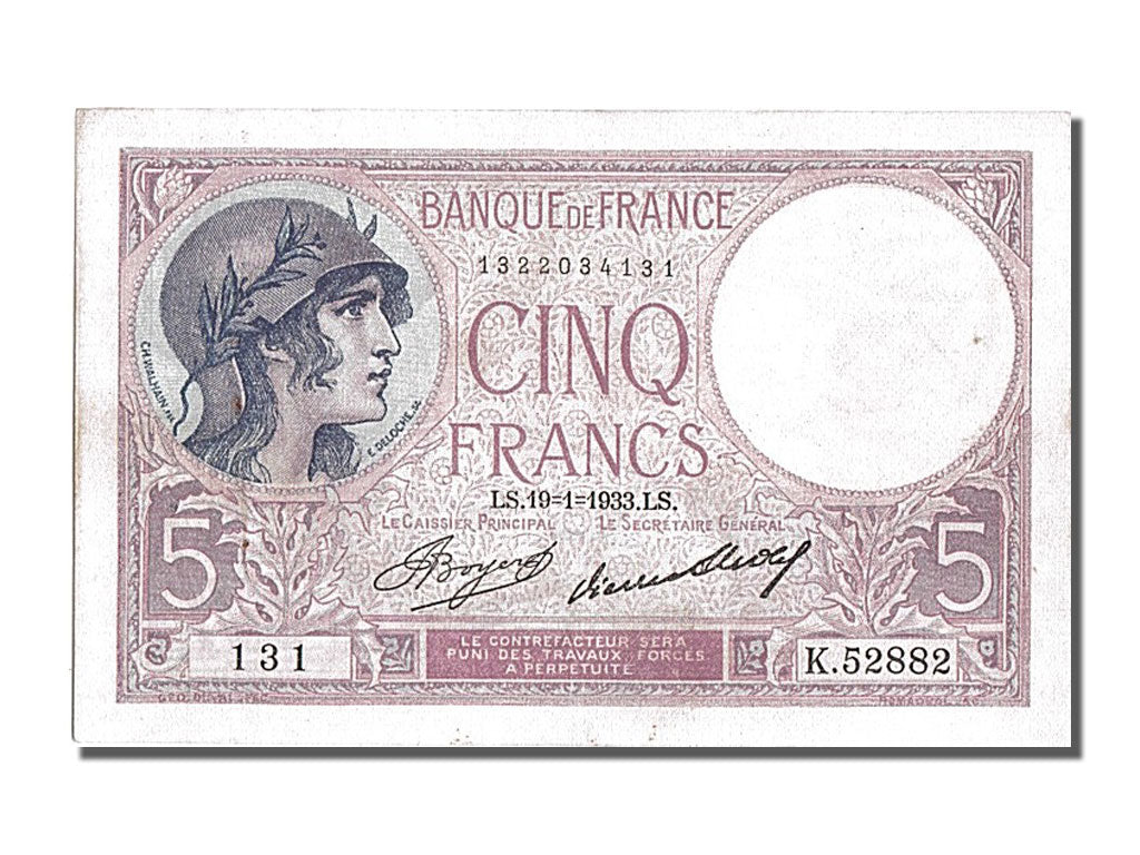 Banknote, France, 5 Francs, 5 F 1917-1940 ''Violet'', 1933, 1933-01-19