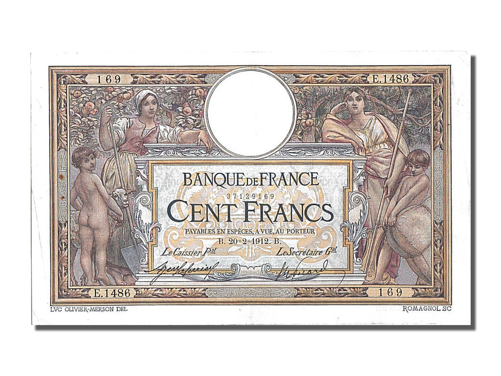 Billet, France, 100 Francs, 100 F 1908-1939 ''Luc Olivier Merson'', 1912