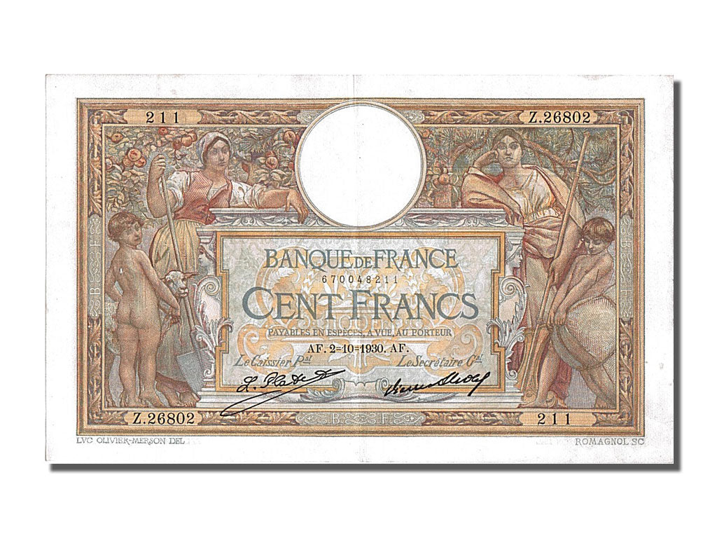 Billet, France, 100 Francs, 100 F 1908-1939 ''Luc Olivier Merson'', 1930