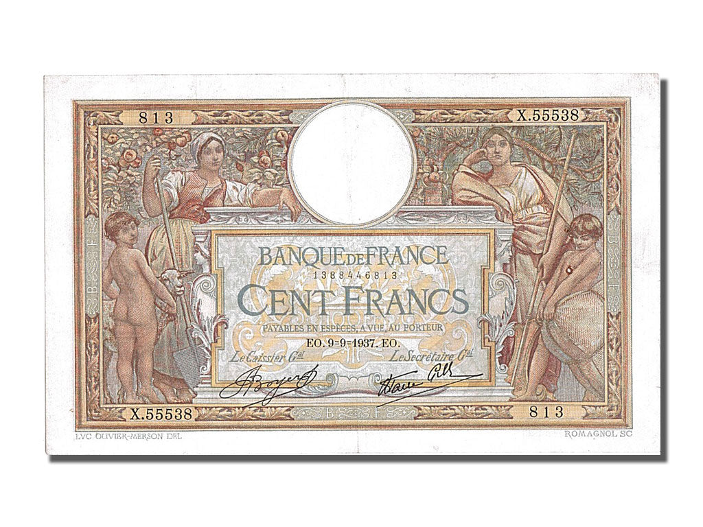 Banknote, France, 100 Francs, 100 F 1908-1939 ''Luc Olivier Merson'', 1937