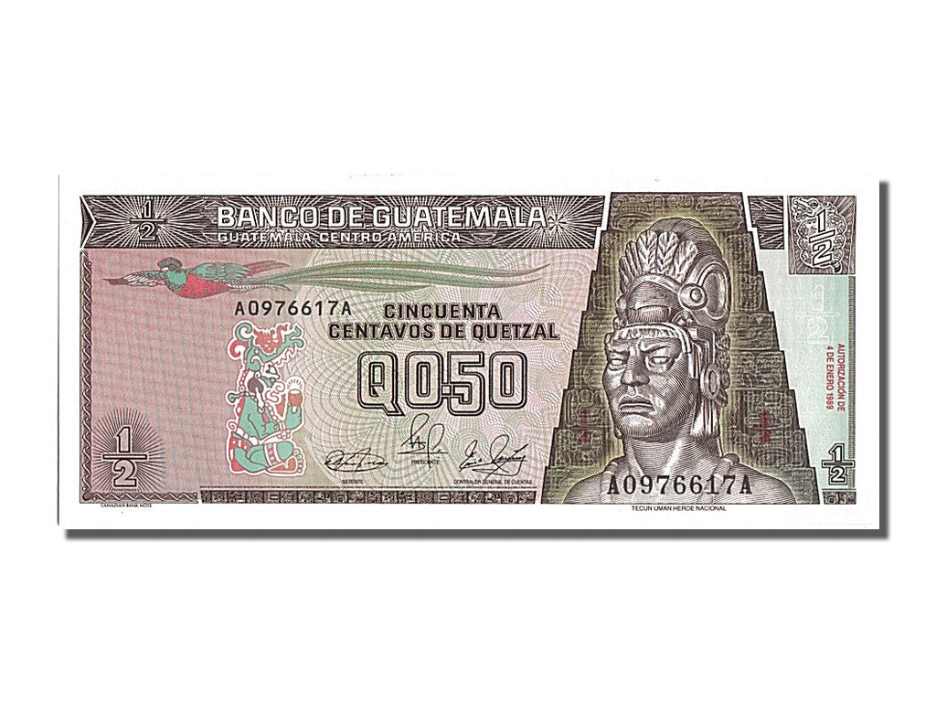 Banknote, Guatemala, 1/2 Quetzal, 1989, 1989-01-04, UNC(65-70)