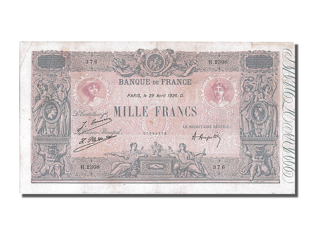Billete, Francia, 1000 Francs, 1 000 F 1889-1926 ''Bleu et Rose'', 1926