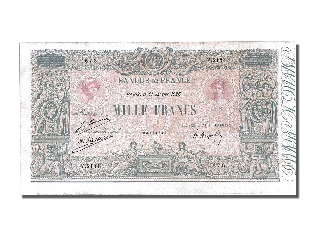 Banknote, France, 1000 Francs, 1 000 F 1889-1926 ''Bleu et Rose'', 1926