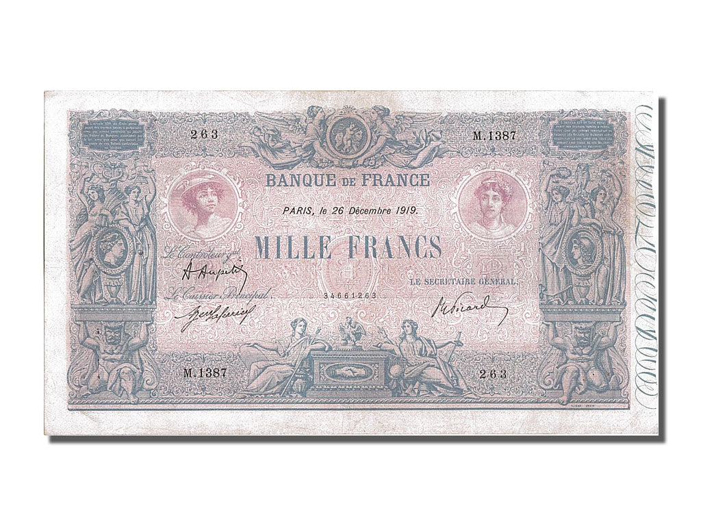Geldschein, Frankreich, 1000 Francs, 1 000 F 1889-1926 ''Bleu et Rose'', 1919
