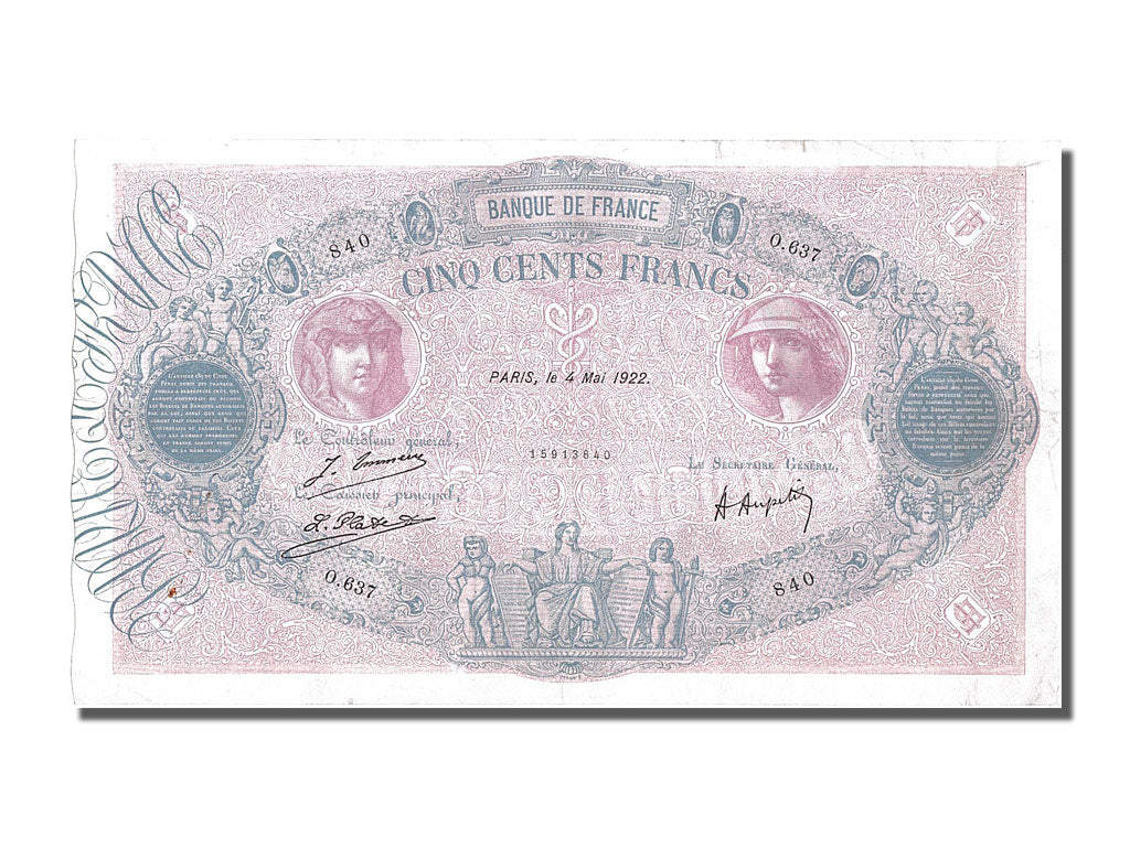 Banknote, France, 500 Francs, 500 F 1888-1940 ''Bleu et Rose'', 1922