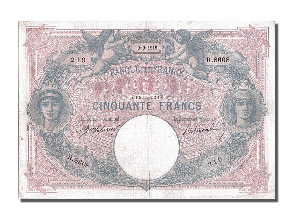 Banconote, Francia, 50 Francs, 50 F 1889-1927 ''Bleu et Rose'', 1919