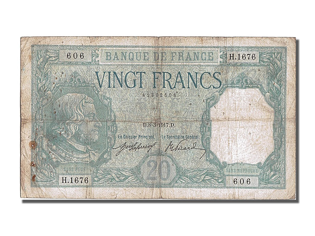 Billete, Francia, 20 Francs, 20 F 1916-1919 ''Bayard'', 1917, 1917-03-08, BC+