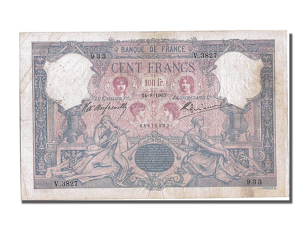 Billete, Francia, 100 Francs, 100 F 1888-1909 ''Bleu et Rose'', 1903