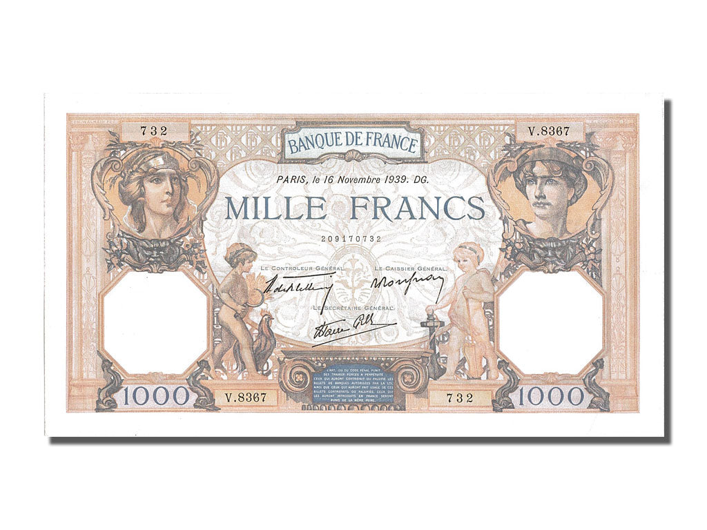 Biljet, Frankrijk, 500 Francs, 1 000 F 1927-1940 ''Cérès et Mercure'', 1939