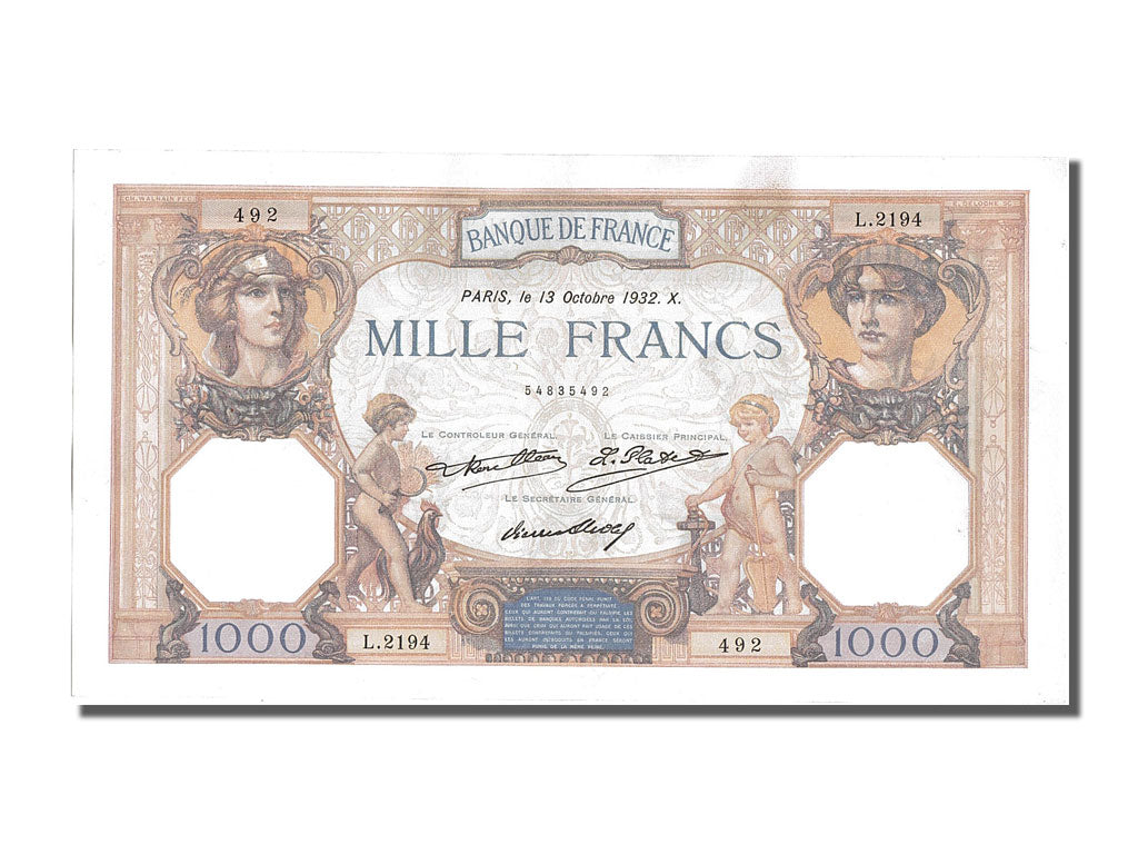 Banknote, France, 1000 Francs, 1 000 F 1927-1940 ''Cérès et Mercure'', 1932