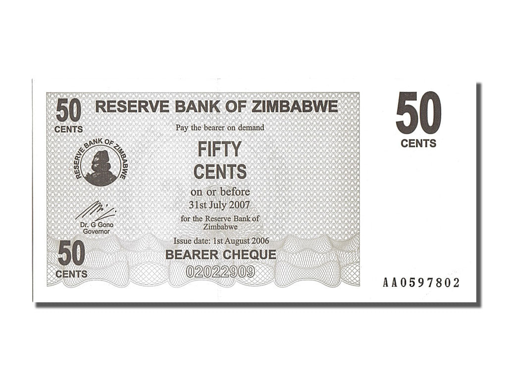 Banknote, Zimbabwe, 50 Cents, 2006, 2006-08-01, UNC(65-70)