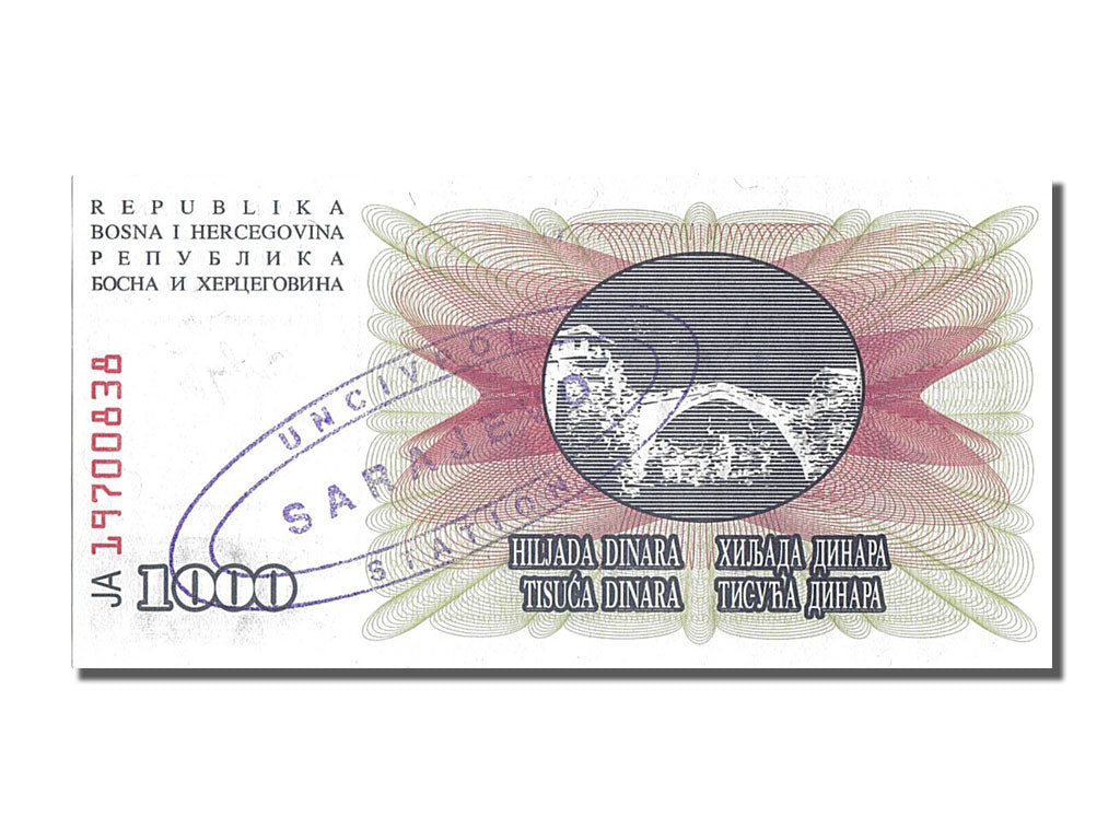 Banknote, Bosnia - Herzegovina, 1000 Dinara, 1992, 1922-07-01, UNC(65-70)