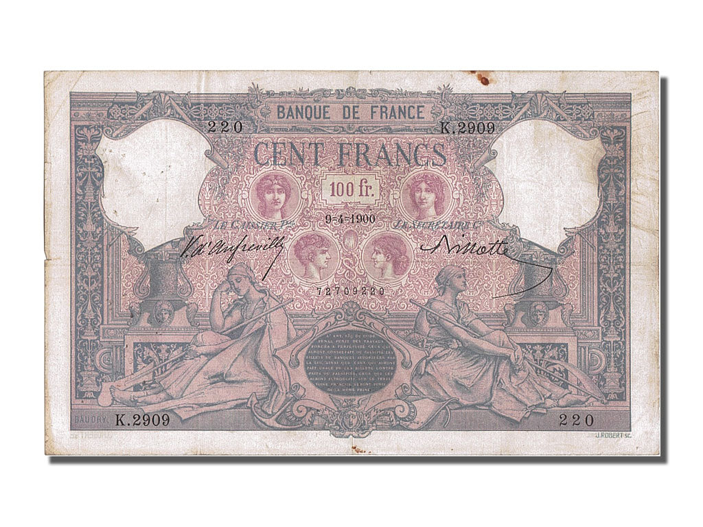 Billete, Francia, 100 Francs, 100 F 1888-1909 ''Bleu et Rose'', 1900