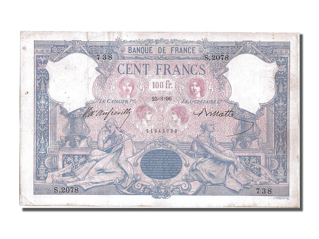 Banconote, Francia, 100 Francs, 100 F 1888-1909 ''Bleu et Rose'', 1896