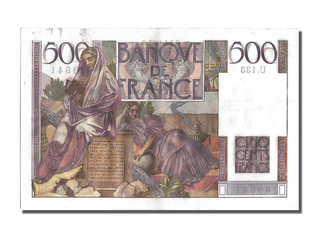 Geldschein, Frankreich, 500 Francs, 500 F 1945-1953 ''Chateaubriand'', 1953