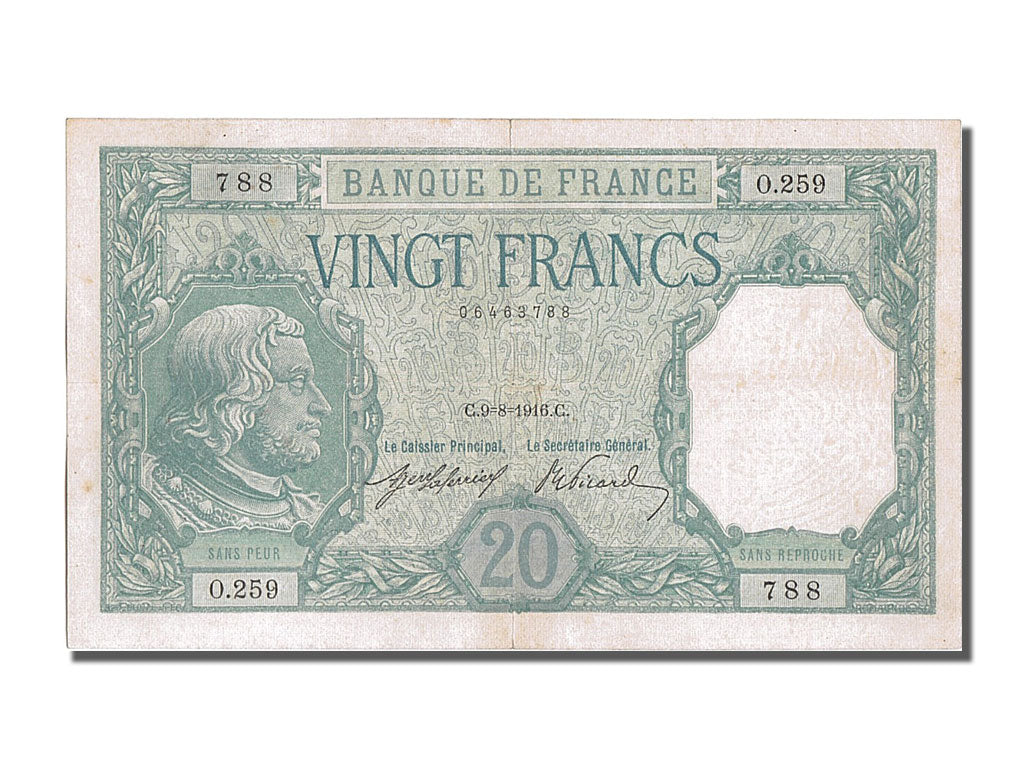 Banknote, France, 20 Francs, 20 F 1916-1919 ''Bayard'', 1916, 1916-08-09