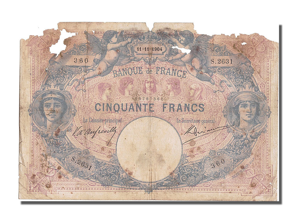 Billete, Francia, 50 Francs, 50 F 1889-1927 ''Bleu et Rose'', 1904, 1904-11-11