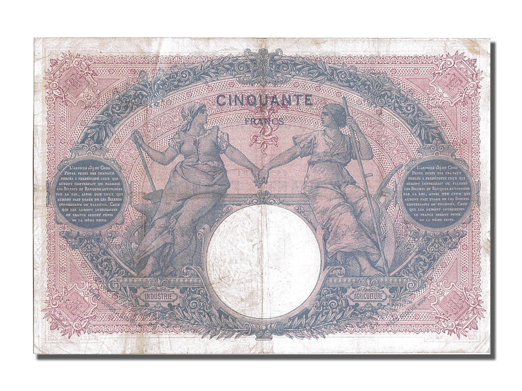 Banconote, Francia, 50 Francs, 50 F 1889-1927 ''Bleu et Rose'', 1908