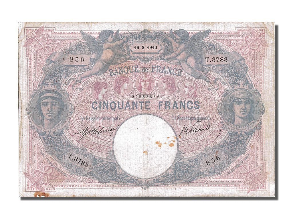 Banconote, Francia, 50 Francs, 50 F 1889-1927 ''Bleu et Rose'', 1910