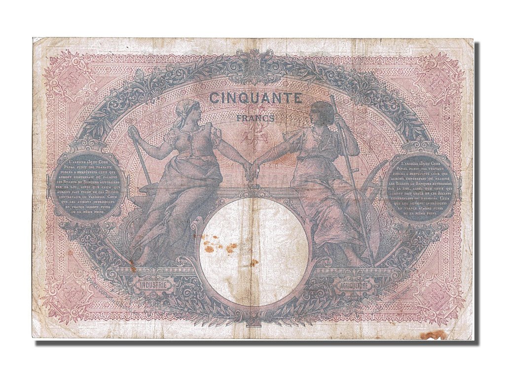 Banconote, Francia, 50 Francs, 50 F 1889-1927 ''Bleu et Rose'', 1910