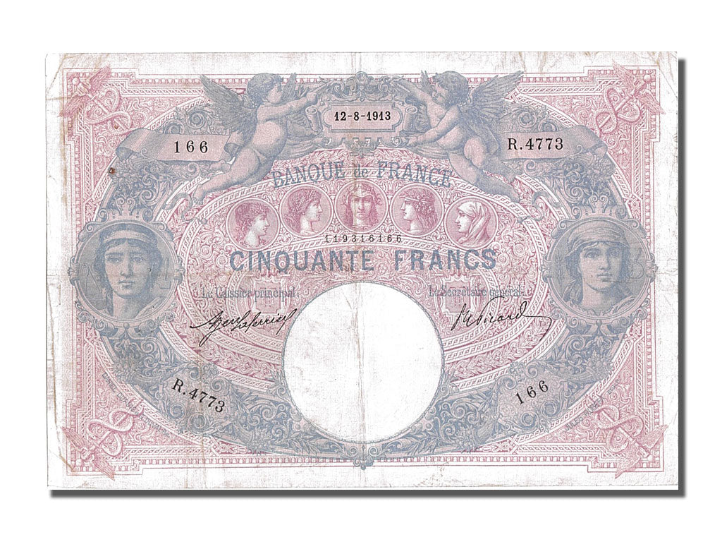 Banconote, Francia, 50 Francs, 50 F 1889-1927 ''Bleu et Rose'', 1913