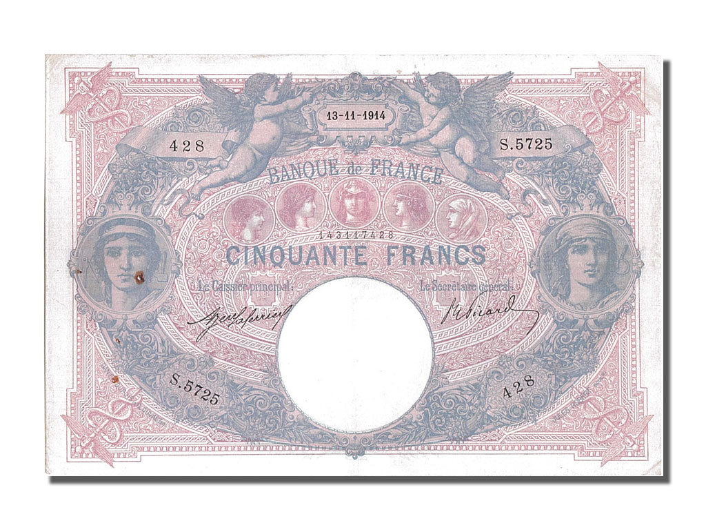Banconote, Francia, 50 Francs, 50 F 1889-1927 ''Bleu et Rose'', 1914
