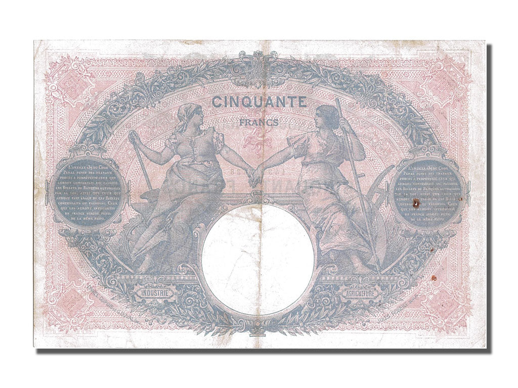 Banconote, Francia, 50 Francs, 50 F 1889-1927 ''Bleu et Rose'', 1914