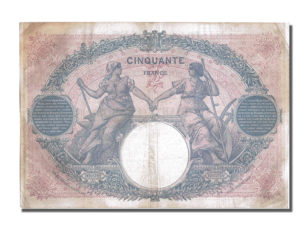 Banknot, Francja, 50 Francs, Bleu et Rose, 1917, 1917-06-25, VF(30-35)