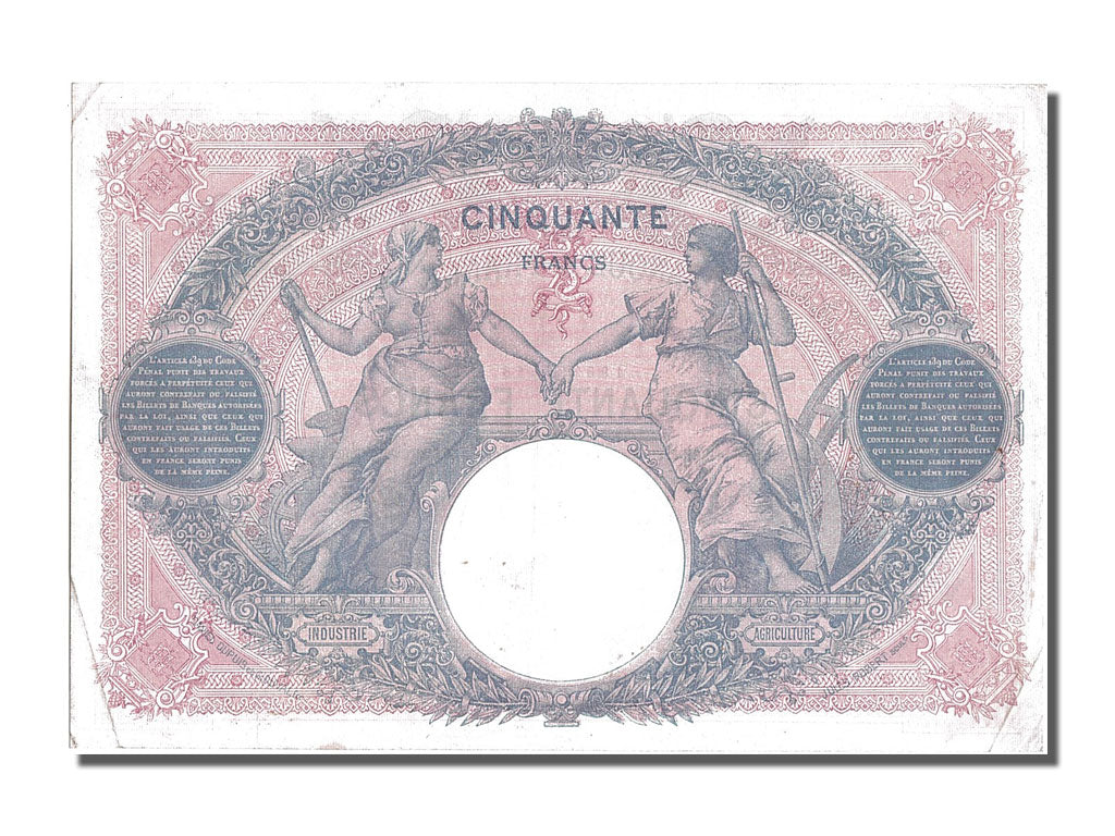 Banconote, Francia, 50 Francs, 50 F 1889-1927 ''Bleu et Rose'', 1918