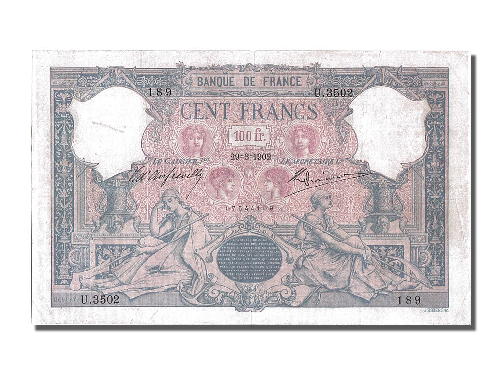 Banknote, France, 100 Francs, 100 F 1888-1909 ''Bleu et Rose'', 1902