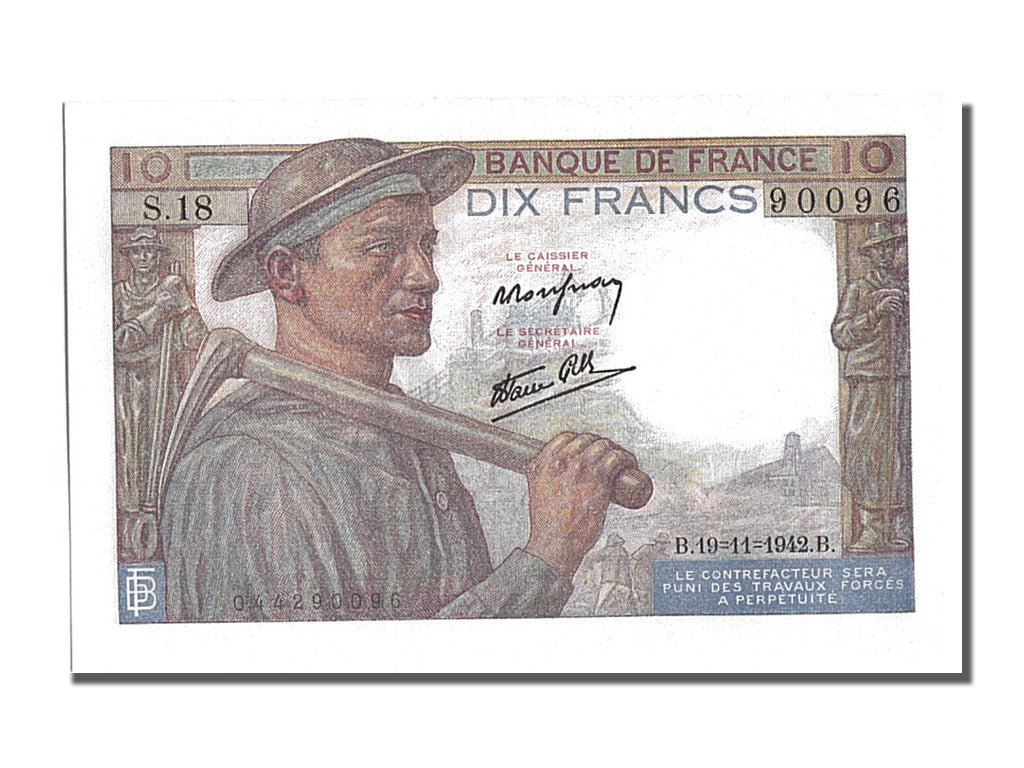 Banknote, France, 10 Francs, 10 F 1941-1949 ''Mineur'', 1942, 1942-11-19