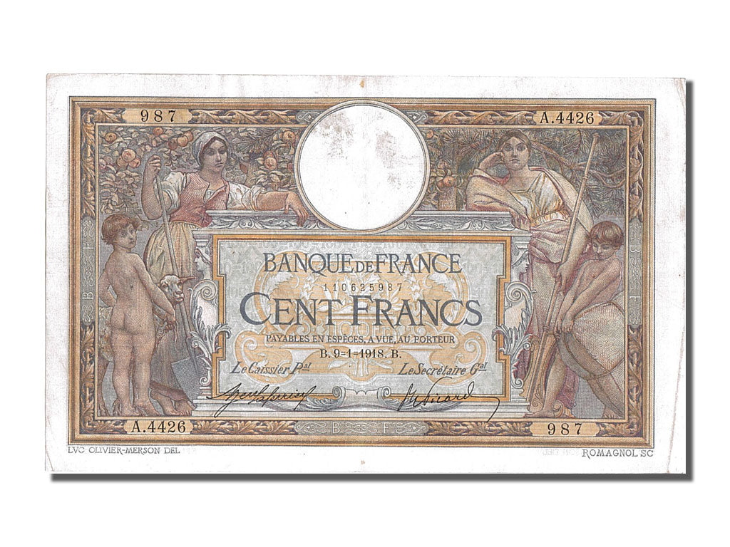 Billet, France, 100 Francs, 100 F 1908-1939 ''Luc Olivier Merson'', 1918
