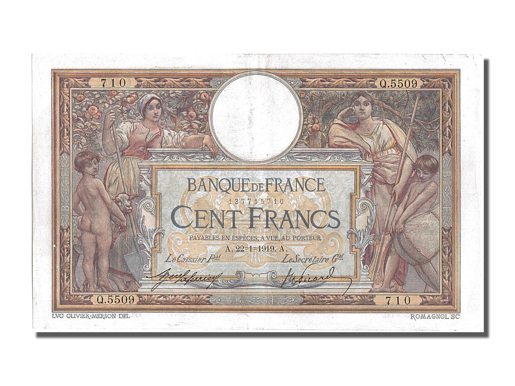 Banknote, France, 100 Francs, 100 F 1908-1939 ''Luc Olivier Merson'', 1919