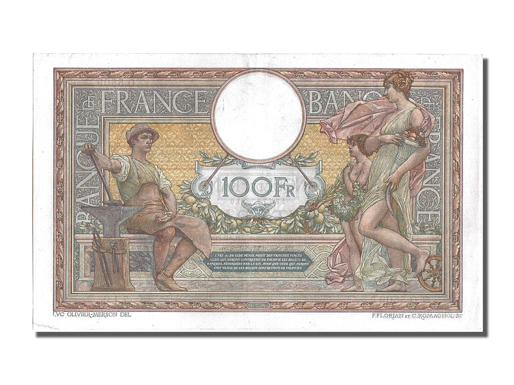 Banknote, France, 100 Francs, 100 F 1908-1939 ''Luc Olivier Merson'', 1919