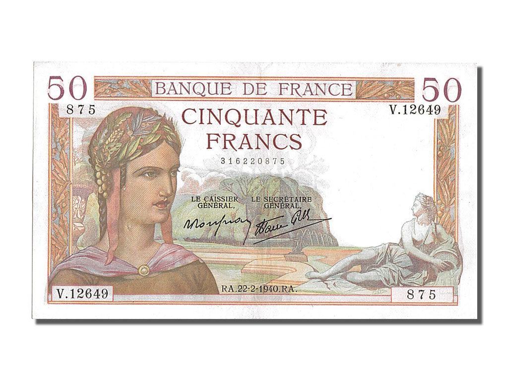 Billete, Francia, 50 Francs, 50 F 1934-1940 ''Cérès'', 1940, 1940-02-22, EBC+